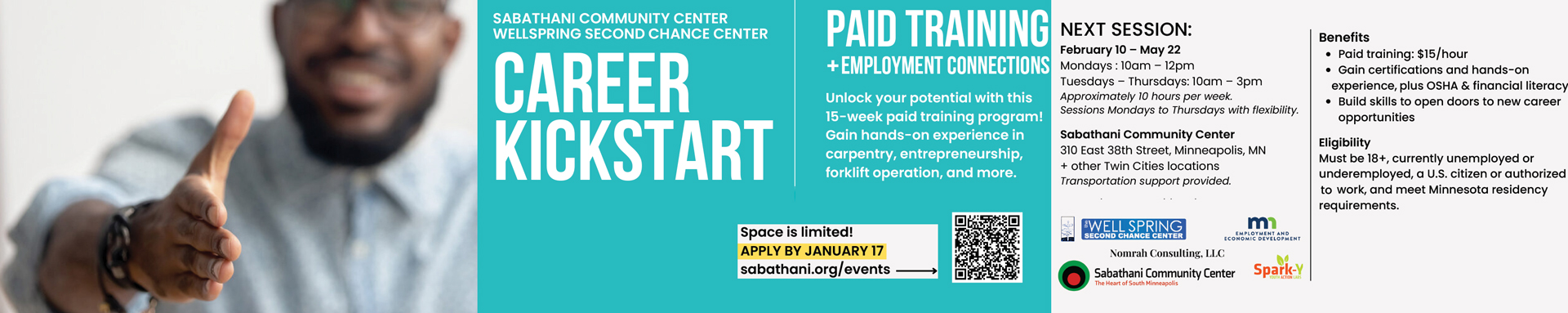 SABATHANI COMMUNITY CENTER WELLSPRING SECOND CHANCE CENTER CAREER KICKSTART PAID TRAINING + EMPLOYMENT CONNECTIONS