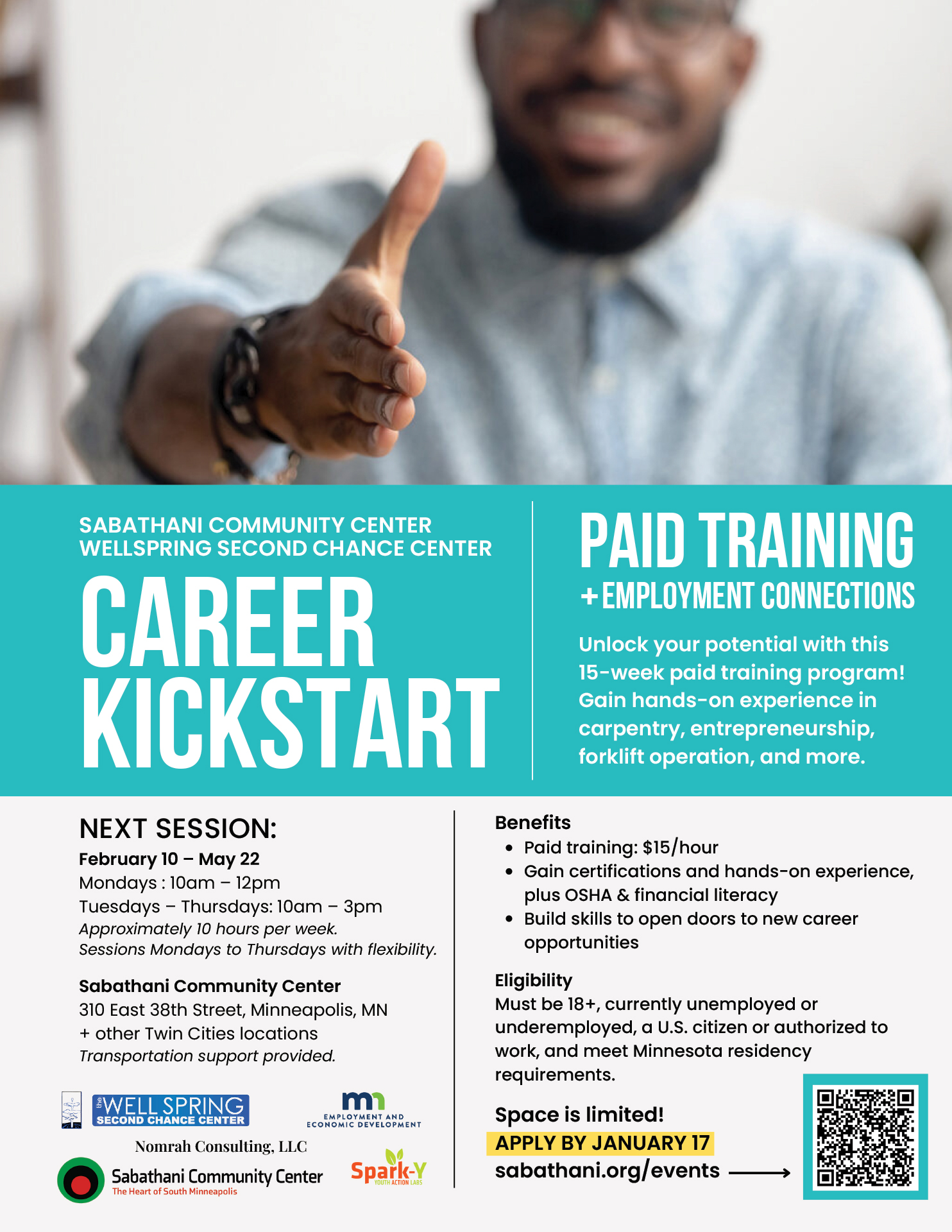 SABATHANI COMMUNITY CENTER WELLSPRING SECOND CHANCE CENTER CAREER KICKSTART PAID TRAINING + EMPLOYMENT CONNECTIONS